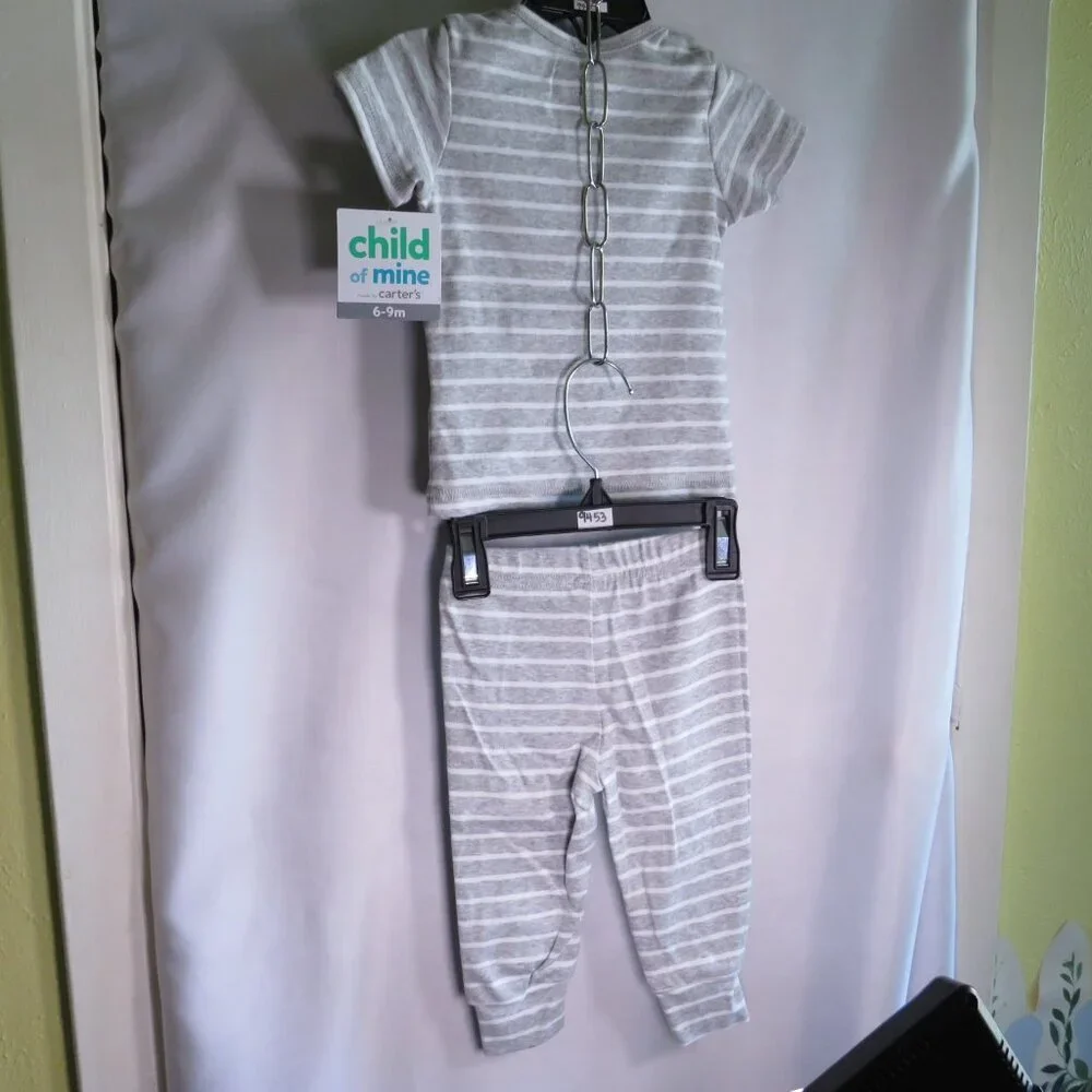 Baby Dog Gray Striped Embroidered 2pc 6-9mts top & pants Child of Mine Carter's